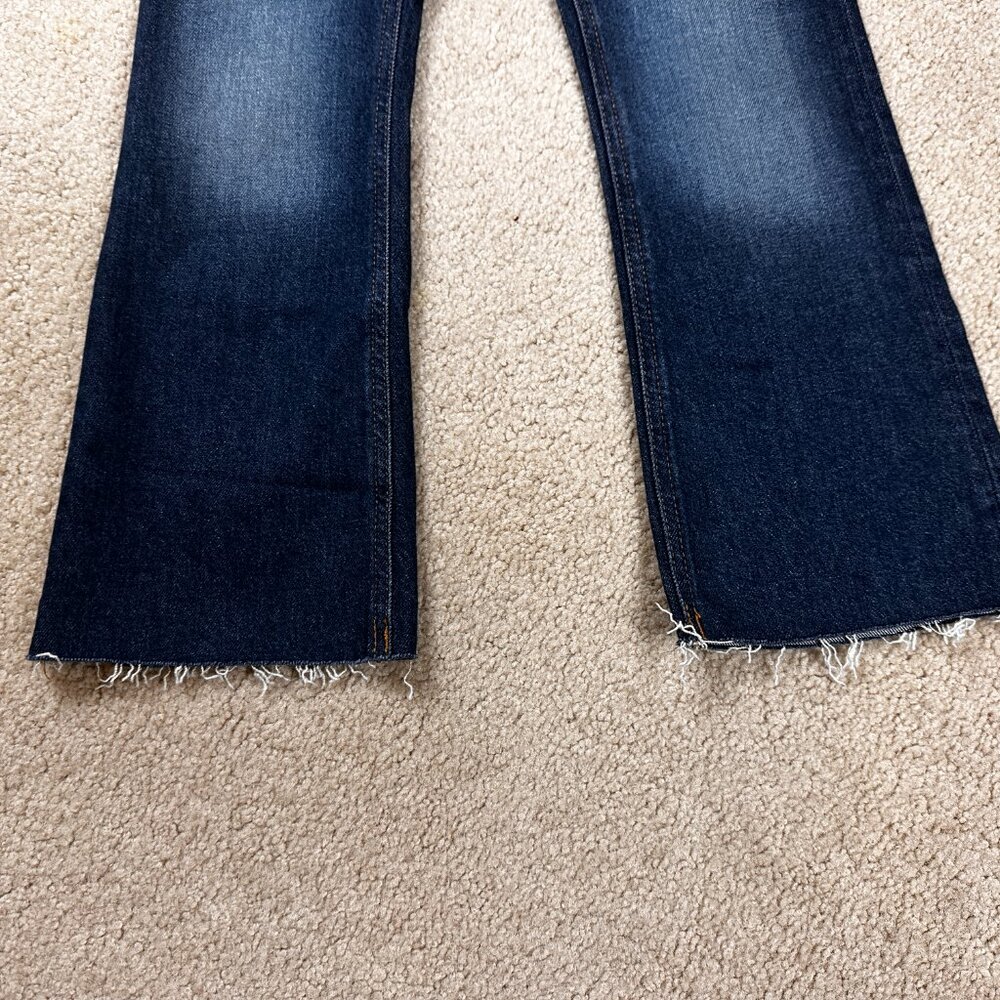 J. CREW 9" Billie Demi Boot Crop Jeans 23 Raw Frayed Hem Dark Button Fly NWT - Picture 2 of 7